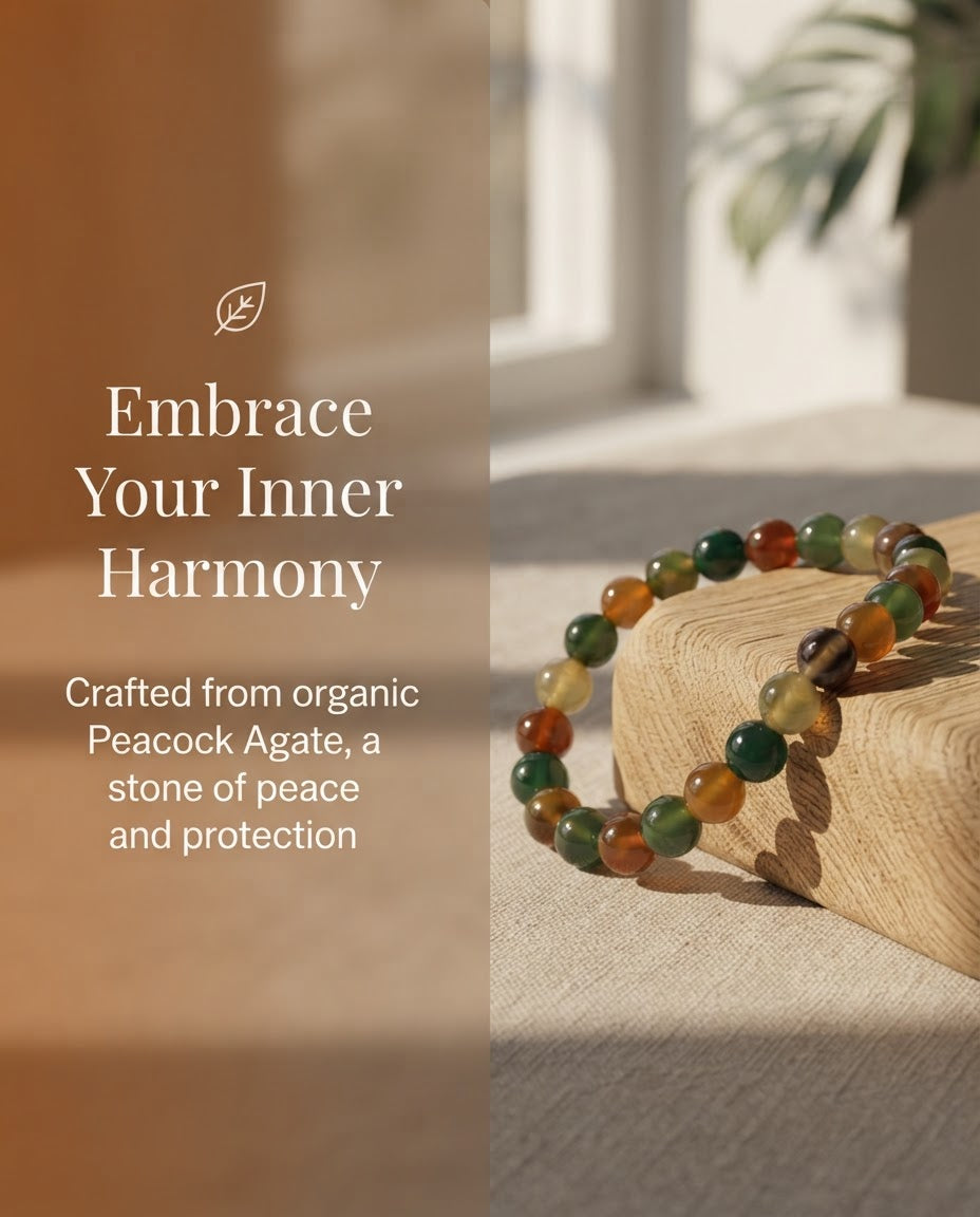 Peacock Agate Single Strand Bracelet | Natural Green Agate Jewelry for Luck, Protection, Peace & Positive Energy