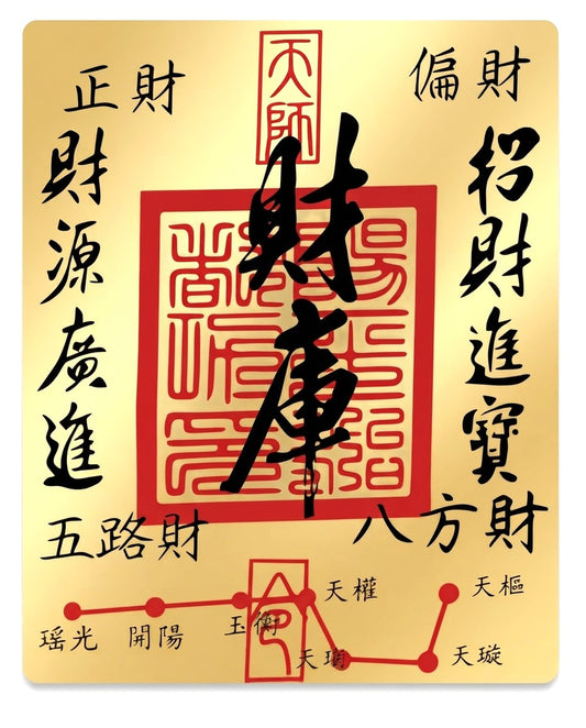 Five Directions Wealth Guardian Talisman | Traditional Taoist Gold Foil Charm Inspired by Chinese Fortune Culture