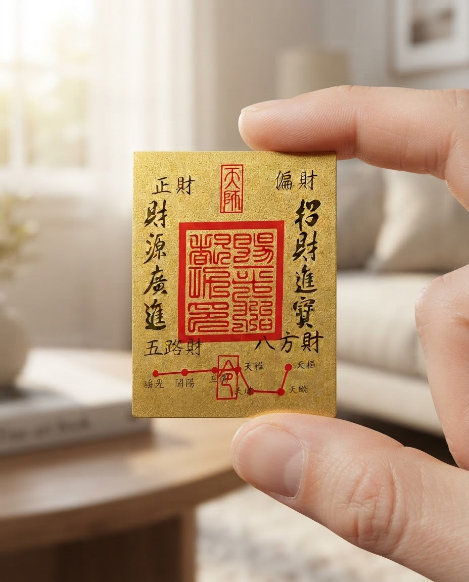 Five Directions Wealth Guardian Talisman | Traditional Taoist Gold Foil Charm Inspired by Chinese Fortune Culture