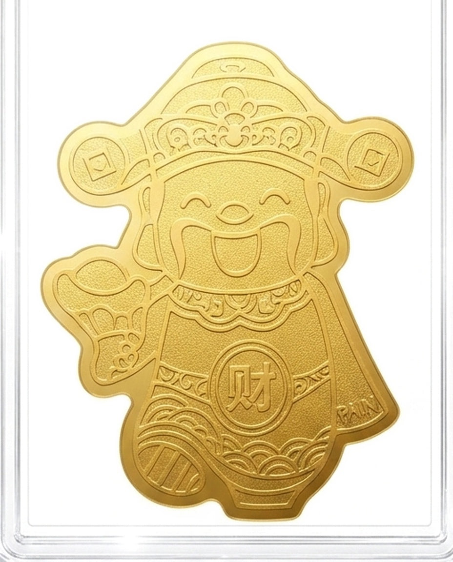 Taoist Fortune God Golden Foil Charm 2.5×3.5cm | Chinese Wealth Blessing Talisman for Phone, Wallet & Office