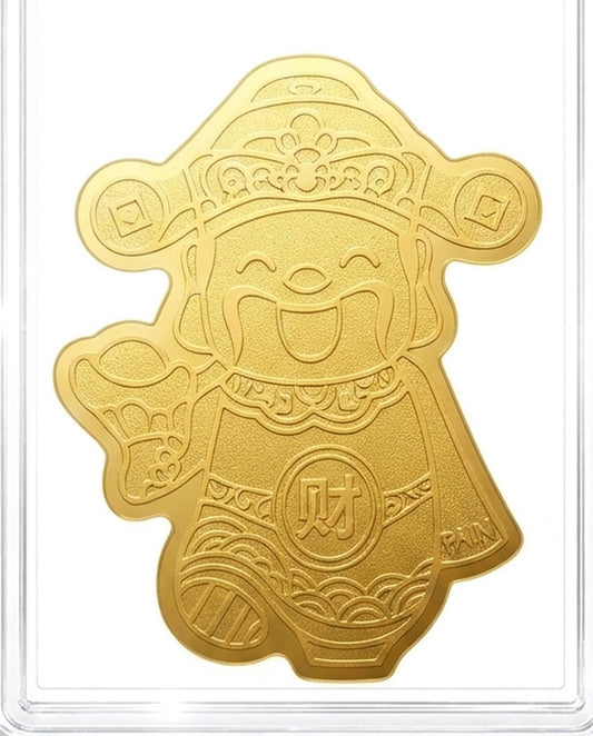 Taoist Fortune God Golden Foil Charm 2.5×3.5cm | Chinese Wealth Blessing Talisman for Phone, Wallet & Office
