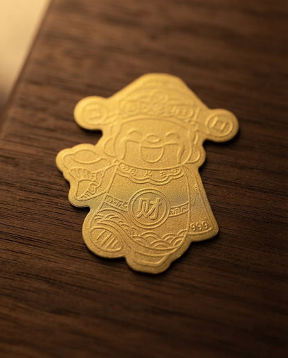 Taoist Fortune God Golden Foil Charm 2.5×3.5cm | Chinese Wealth Blessing Talisman for Phone, Wallet & Office