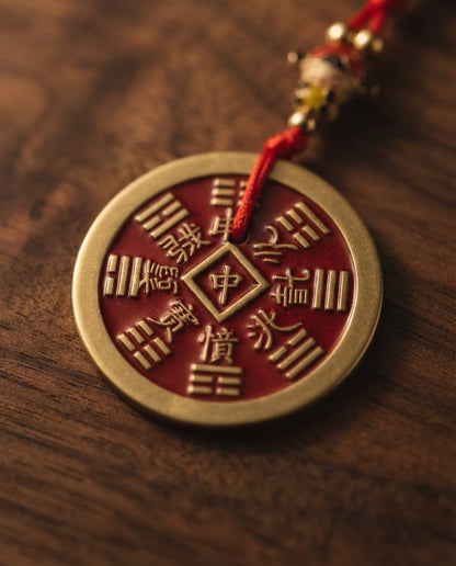 Chinese Taoist Feng Shui Wealth God Mountain Ghost Bagua Charm with Double Tassels – Wealth Attraction, Smooth Fortune, Protection & Good Luck Amulet