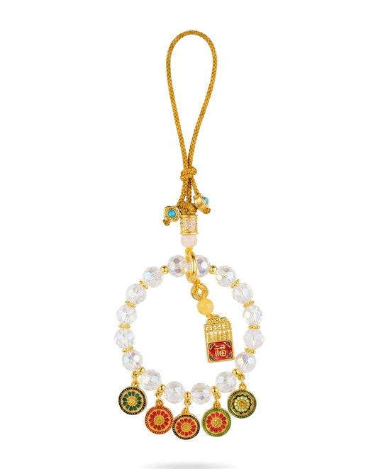 Five Wealth Gods Crystal Car Charm – Feng Shui Hanging Ornament for Car Rearview Mirror, Wealth Attraction & Protection Amule