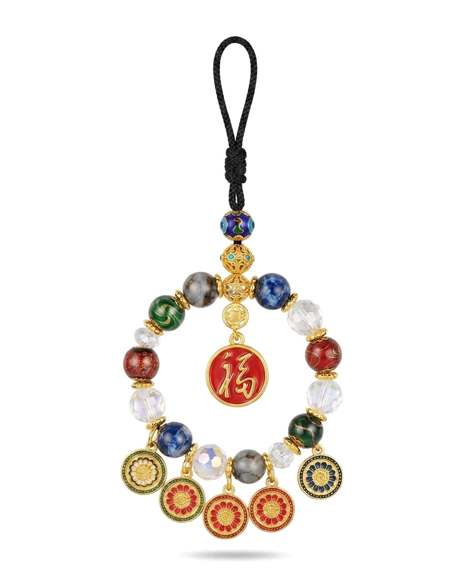 Five Wealth Gods Crystal Car Charm – Feng Shui Hanging Ornament for Car Rearview Mirror, Wealth Attraction & Protection Amule
