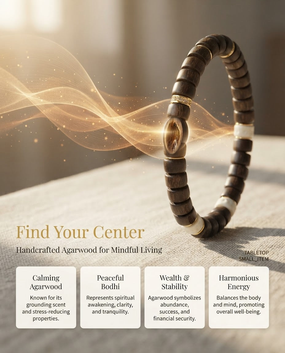 Agarwood & Bodhi Seed Multi-Stone Bracelet – Natural Wood Bracelet for Calm Energy, Harmony & Prosperity Symbolism