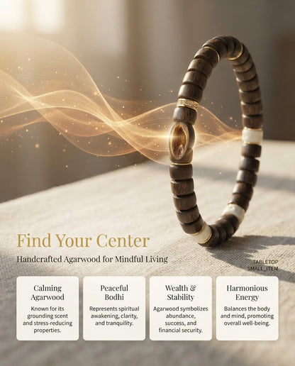 Agarwood & Bodhi Seed Multi-Stone Bracelet – Natural Wood Bracelet for Calm Energy, Harmony & Prosperity Symbolism