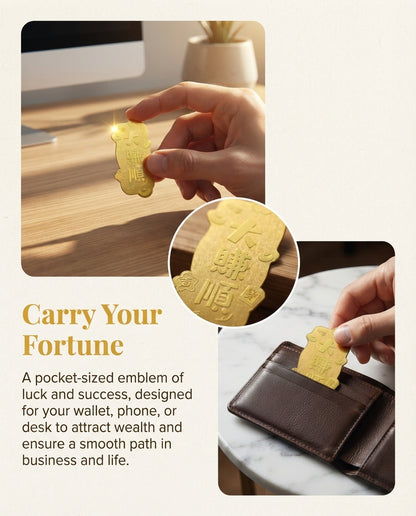 Taoist Golden Foil Wealth Talisman 2×4cm | Chinese Prosperity Charm for Phone, Wallet & Office Fortune Energy