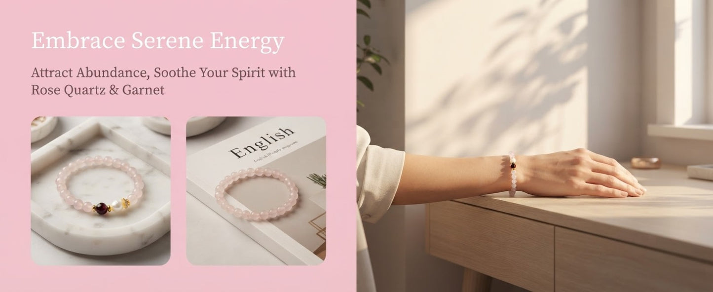 Rose Quartz & Garnet Prosperity Bracelet – Natural Crystal Bracelet for Business Growth, Customer Attraction & Inner Calm