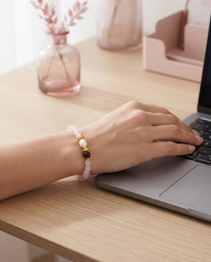Rose Quartz & Garnet Prosperity Bracelet – Natural Crystal Bracelet for Business Growth, Customer Attraction & Inner Calm