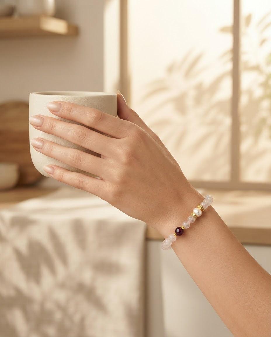 Rose Quartz & Garnet Prosperity Bracelet – Natural Crystal Bracelet for Business Growth, Customer Attraction & Inner Calm