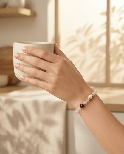 Rose Quartz & Garnet Prosperity Bracelet – Natural Crystal Bracelet for Business Growth, Customer Attraction & Inner Calm