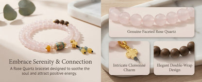 Rose Quartz Barrel Bead Double Wrap Bracelet – Attract Positive Connections, Calm Energy & Invite Prosperity