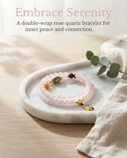 Rose Quartz Barrel Bead Double Wrap Bracelet – Attract Positive Connections, Calm Energy & Invite Prosperity