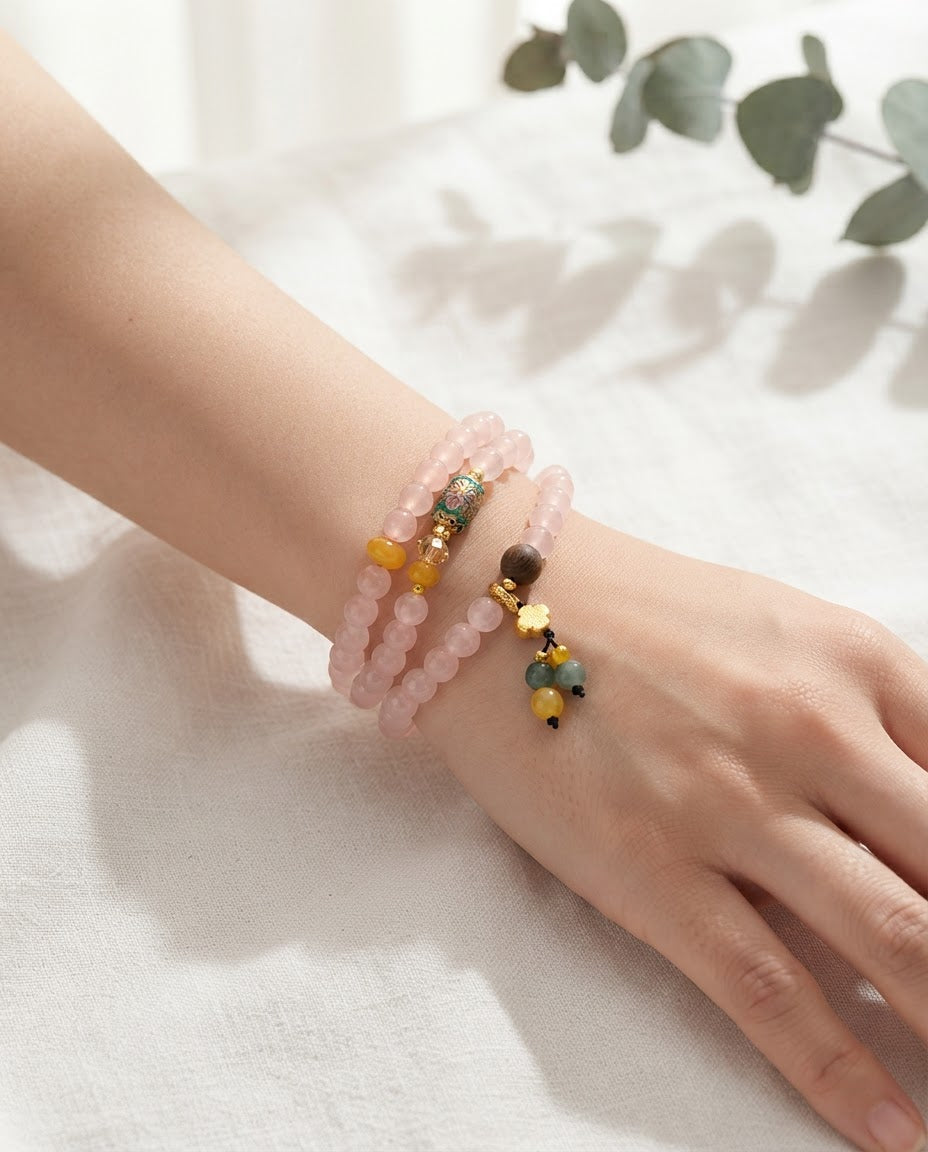 Rose Quartz Barrel Bead Double Wrap Bracelet – Attract Positive Connections, Calm Energy & Invite Prosperity