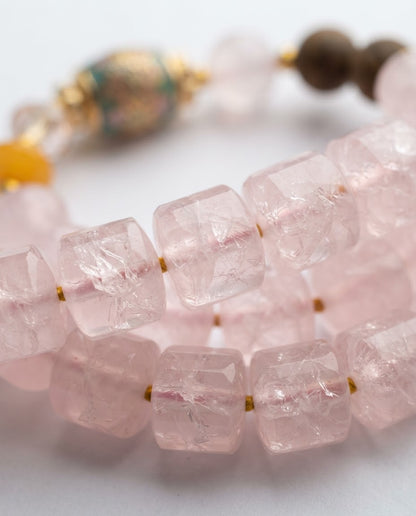 Rose Quartz Barrel Bead Double Wrap Bracelet – Attract Positive Connections, Calm Energy & Invite Prosperity