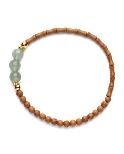 Olive Kernel Bamboo Bead Bracelet – Natural Wood Bracelet with Cinnabar Accent for Growth, Balance & Positive Energy