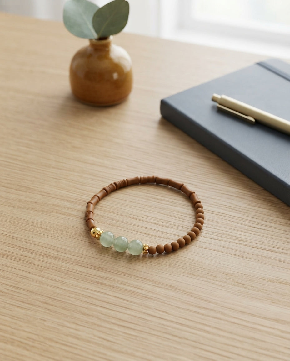 Olive Kernel Bamboo Bead Bracelet – Natural Wood Bracelet with Cinnabar Accent for Growth, Balance & Positive Energy
