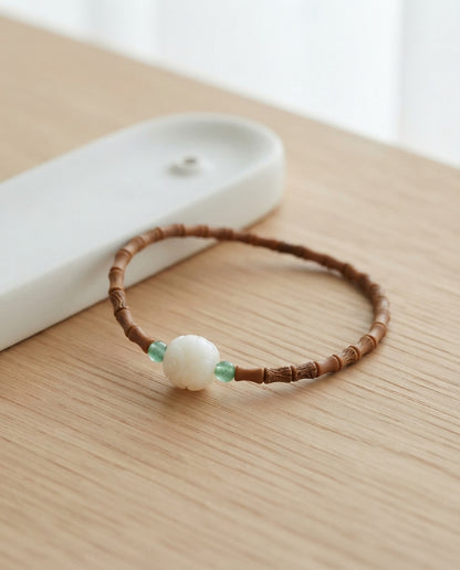 Olive Kernel Bamboo Bead Bracelet – Natural Wood Bracelet with Cinnabar Accent for Growth, Balance & Positive Energy