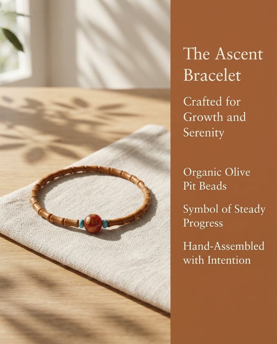 Olive Kernel Bamboo Bead Bracelet – Natural Wood Bracelet with Cinnabar Accent for Growth, Balance & Positive Energy
