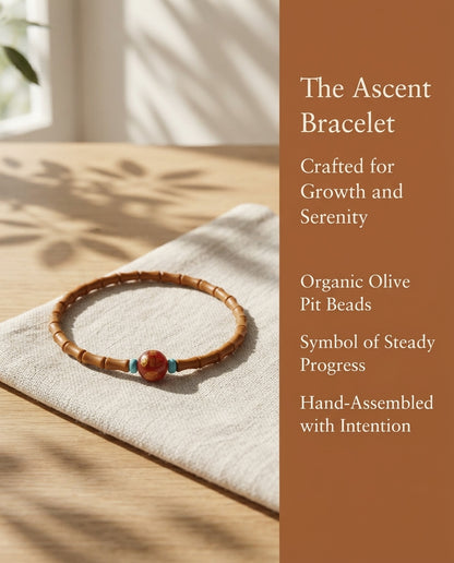 Olive Kernel Bamboo Bead Bracelet – Natural Wood Bracelet with Cinnabar Accent for Growth, Balance & Positive Energy