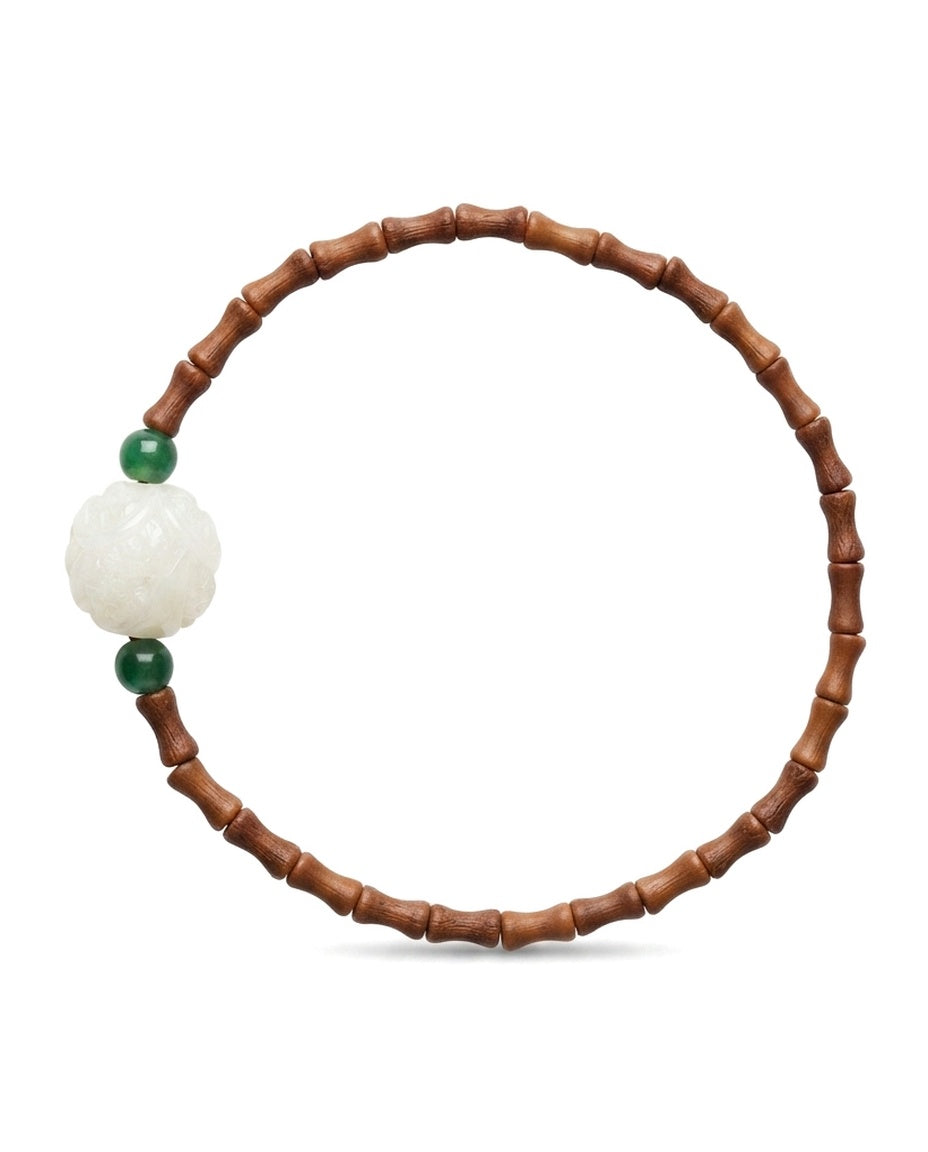 Olive Kernel Bamboo Bead Bracelet – Natural Wood Bracelet with Cinnabar Accent for Growth, Balance & Positive Energy