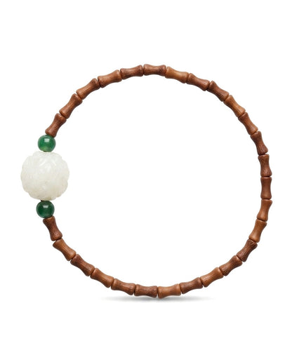 Olive Kernel Bamboo Bead Bracelet – Natural Wood Bracelet with Cinnabar Accent for Growth, Balance & Positive Energy