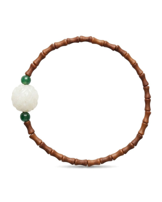 Olive Kernel Bamboo Bead Bracelet – Natural Wood Bracelet with Cinnabar Accent for Growth, Balance & Positive Energy