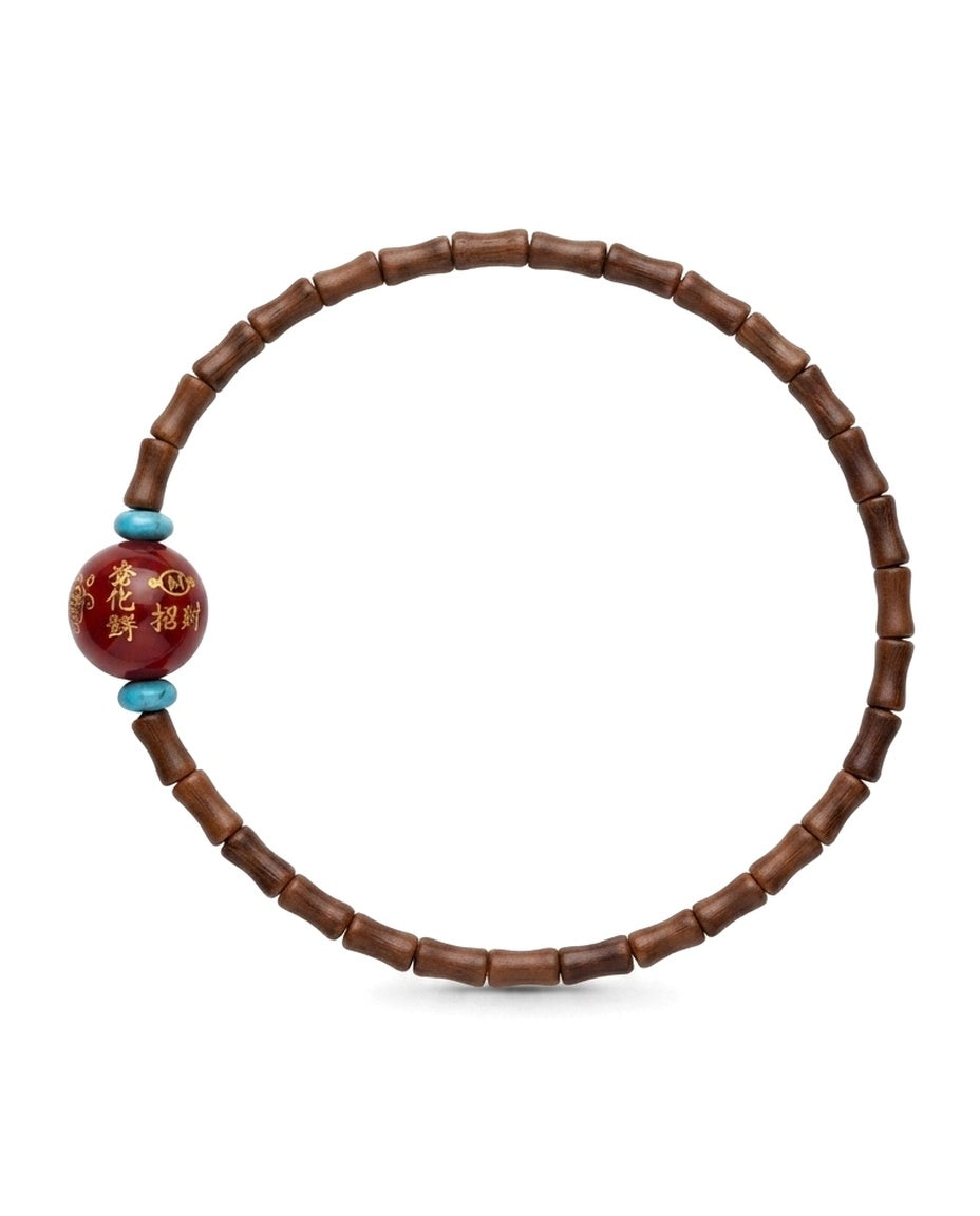 Olive Kernel Bamboo Bead Bracelet – Natural Wood Bracelet with Cinnabar Accent for Growth, Balance & Positive Energy