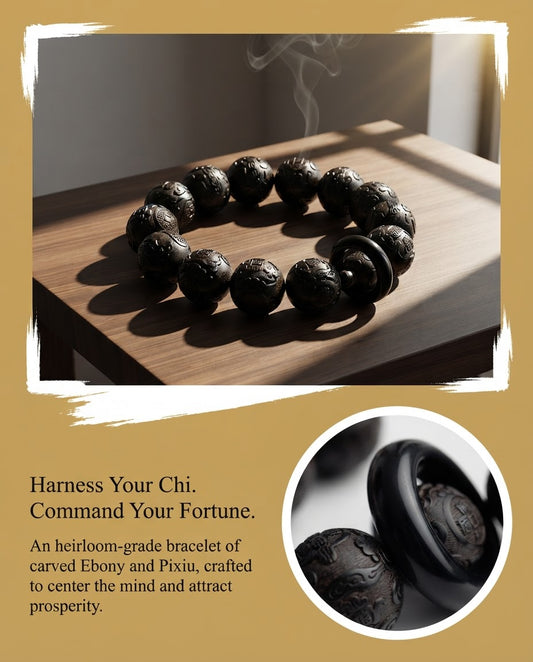 Black Sandalwood Pixiu Fortune Bracelet – Feng Shui Inspired Wooden Bracelet for Prosperity, Confidence & Positive Energy