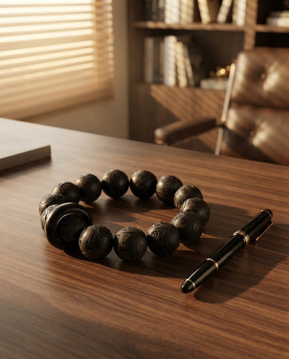 Black Sandalwood Pixiu Fortune Bracelet – Feng Shui Inspired Wooden Bracelet for Prosperity, Confidence & Positive Energy