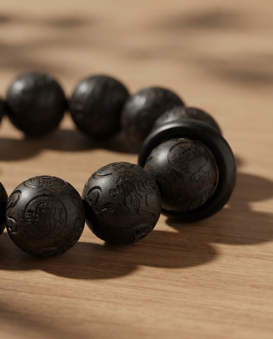 Black Sandalwood Pixiu Fortune Bracelet – Feng Shui Inspired Wooden Bracelet for Prosperity, Confidence & Positive Energy
