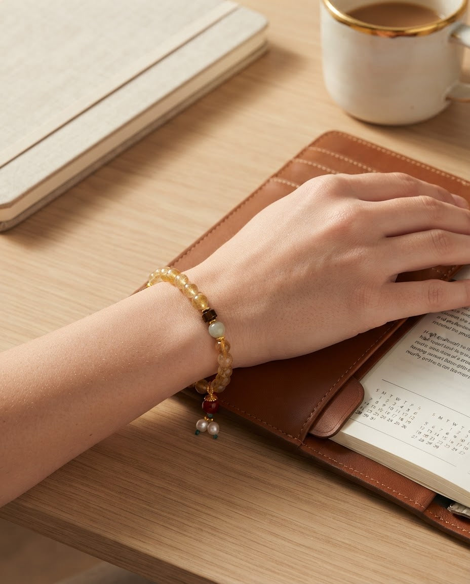 Golden Crystal Pearl Gourd Bracelet – Feng Shui Inspired Bracelet for Success, Prosperity & Positive Energy