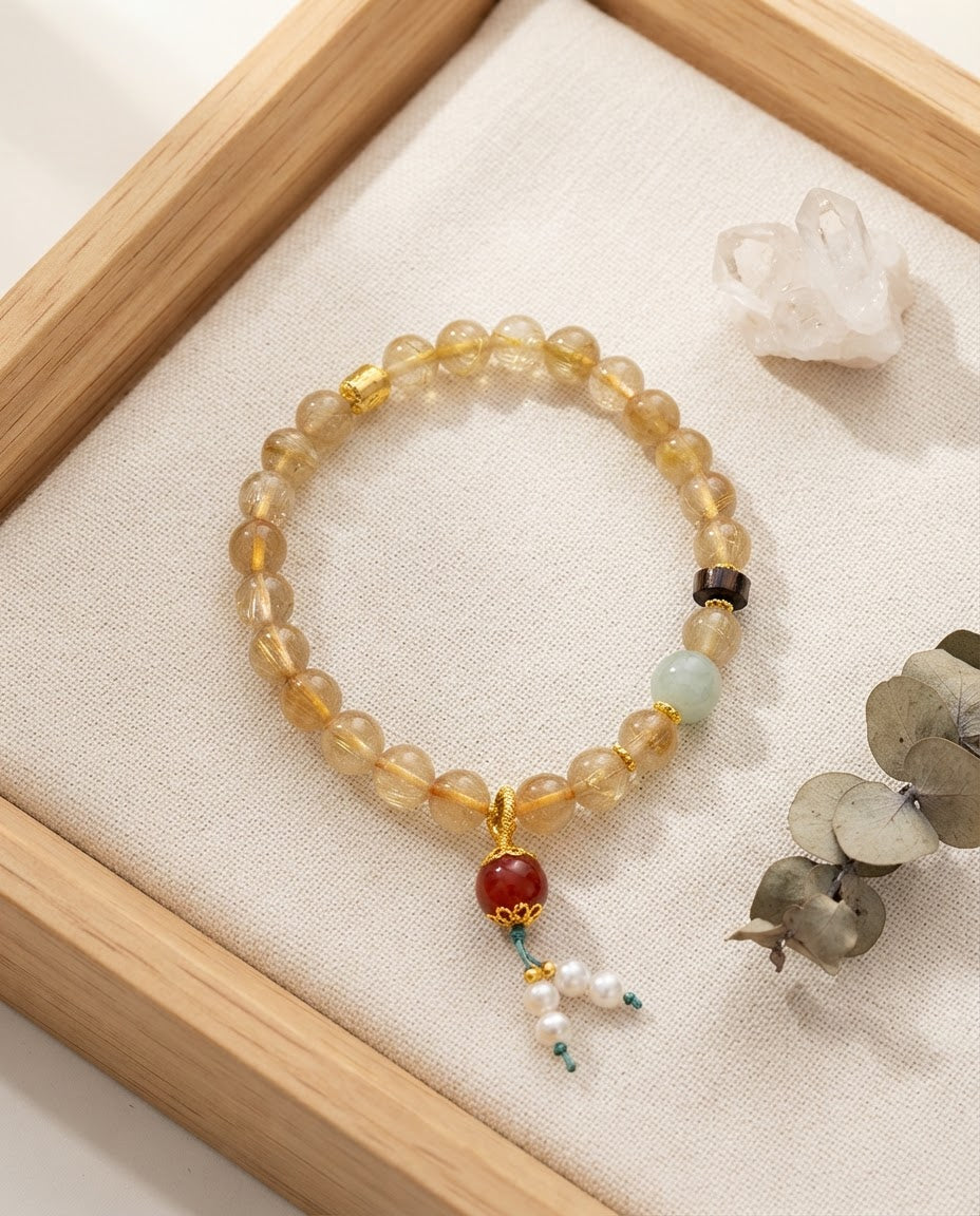 Golden Crystal Pearl Gourd Bracelet – Feng Shui Inspired Bracelet for Success, Prosperity & Positive Energy