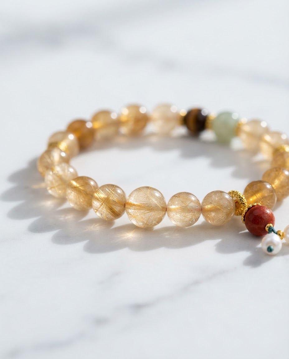 Golden Crystal Pearl Gourd Bracelet – Feng Shui Inspired Bracelet for Success, Prosperity & Positive Energy