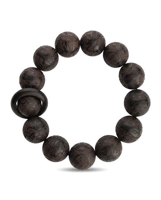 Black Sandalwood Pixiu Fortune Bracelet – Feng Shui Inspired Wooden Bracelet for Prosperity, Confidence & Positive Energy