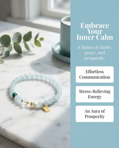 Aquamarine Prosperity Bracelet – Natural Crystal Bracelet for Calm Communication, Confidence & Abundance Energy