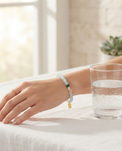 Aquamarine Prosperity Bracelet – Natural Crystal Bracelet for Calm Communication, Confidence & Abundance Energy