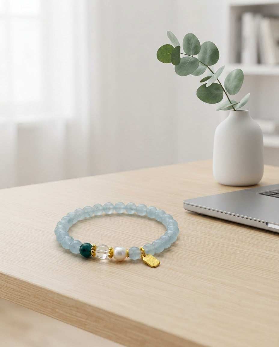 Aquamarine Prosperity Bracelet – Natural Crystal Bracelet for Calm Communication, Confidence & Abundance Energy