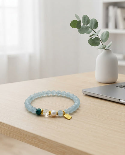 Aquamarine Prosperity Bracelet – Natural Crystal Bracelet for Calm Communication, Confidence & Abundance Energy