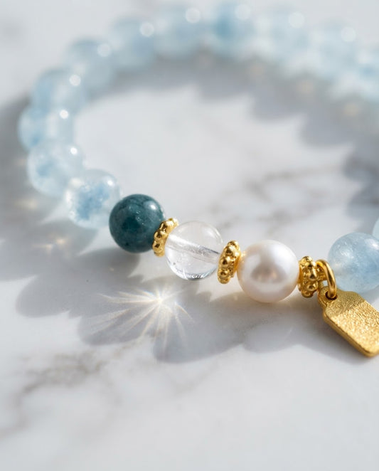 Aquamarine Prosperity Bracelet – Natural Crystal Bracelet for Calm Communication, Confidence & Abundance Energy