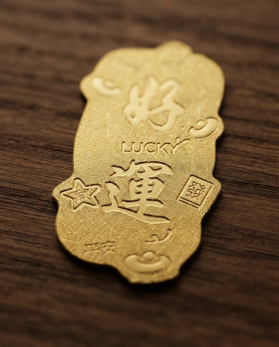 Taoist Golden Foil Good Luck Charm 2.2×4cm | Chinese Fortune Talisman for Phone, Wallet & Workspace Blessing