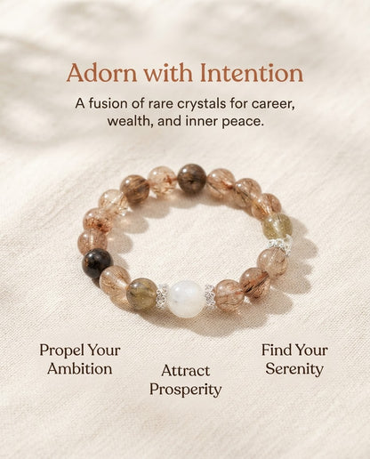 Black Gold Super Seven & White Moonlight Crystal Bracelet – Natural Crystal Bracelet for Career Growth, Balance & Positive Energy