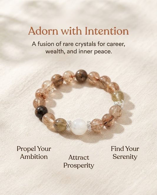 Black Gold Super Seven & White Moonlight Crystal Bracelet – Natural Crystal Bracelet for Career Growth, Balance & Positive Energy