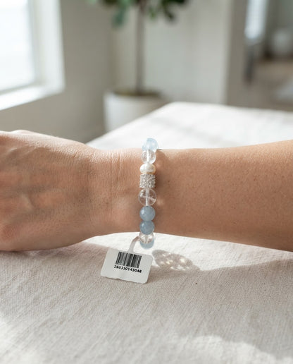 Aquamarine & Clear Quartz Bracelet – Natural Crystal Bracelet for Calm Communication, Clarity & Positive Energy
