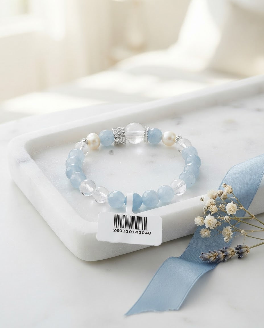 Aquamarine & Clear Quartz Bracelet – Natural Crystal Bracelet for Calm Communication, Clarity & Positive Energy