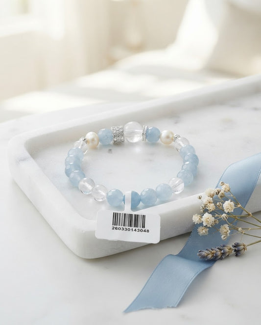 Aquamarine & Clear Quartz Bracelet – Natural Crystal Bracelet for Calm Communication, Clarity & Positive Energy