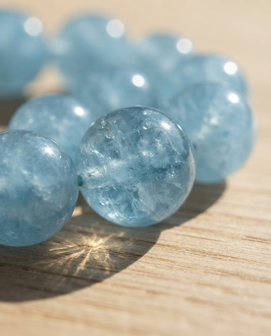 Aquamarine & Clear Quartz Bracelet – Natural Crystal Bracelet for Calm Communication, Clarity & Positive Energy