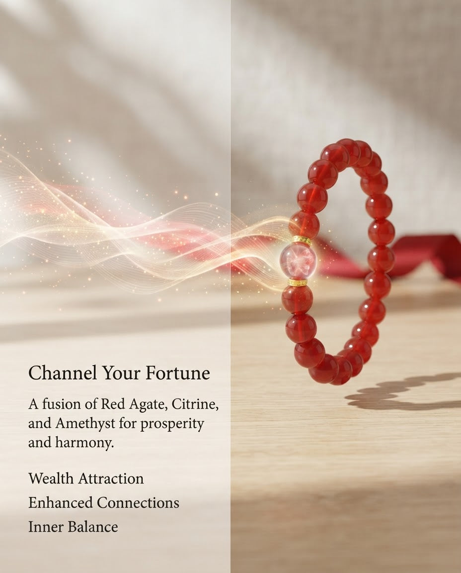 Red Agate Fortune & Blessing Multi-Stone Bracelet – Natural Crystal Bracelet for Prosperity, Confidence & Positive Connections