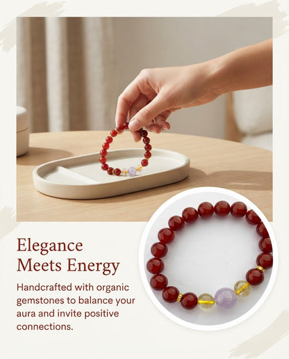Red Agate Fortune & Blessing Multi-Stone Bracelet – Natural Crystal Bracelet for Prosperity, Confidence & Positive Connections